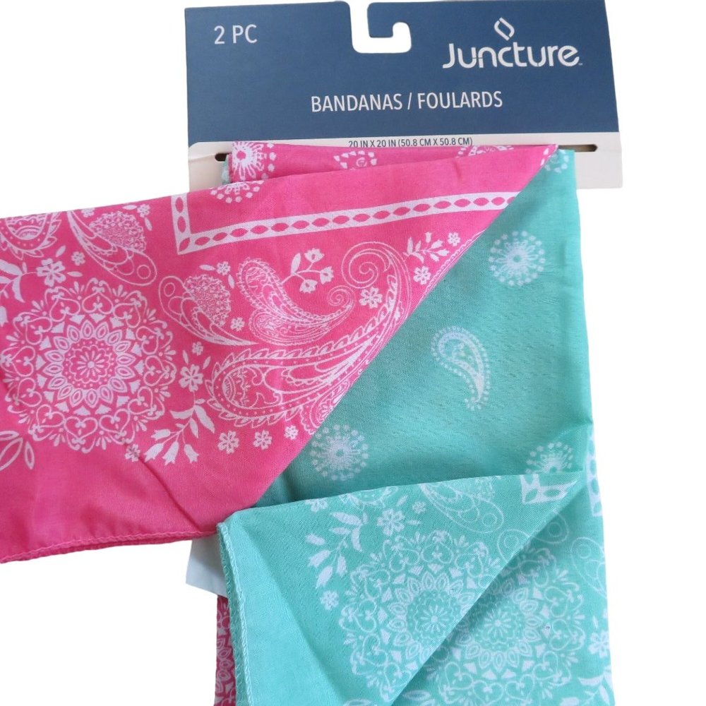 Bandana Handkerchief Scarf 2 piece Mint Pink 20"x20" Juncture
